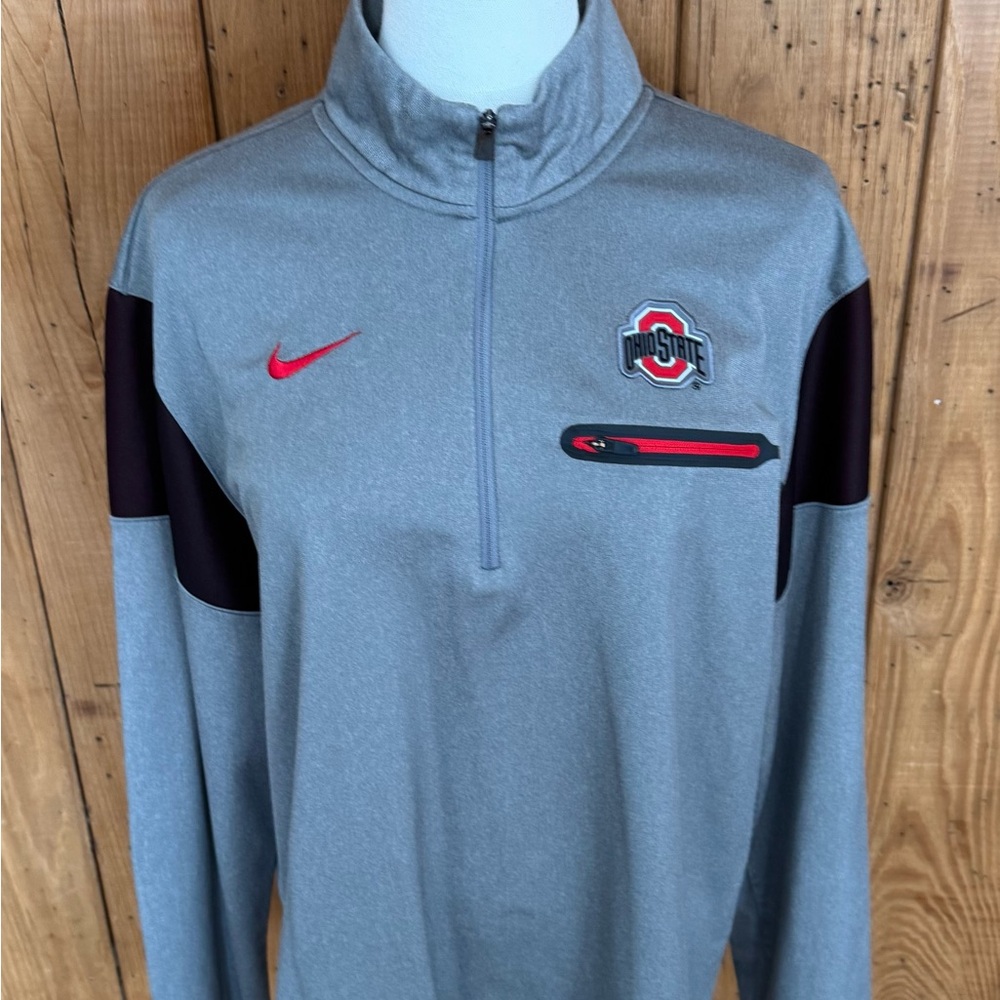 Nike Ohio State Buckeyes Men’s Large Gray Dri-FIT Quarter-Zip Pullover - Picture 2 of 9